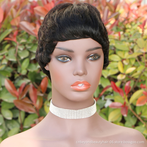 natural black Kinky Curly Wig Brazilian Human Hair Pixie Cut Short Afro Wigs High Density for Black Women